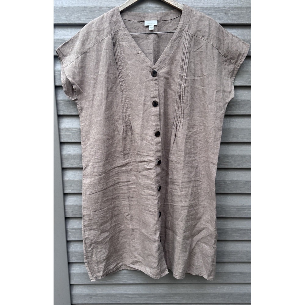 J. Jill Love Linen Dress Size XL Button Down Pintuck Casual 100% Linen